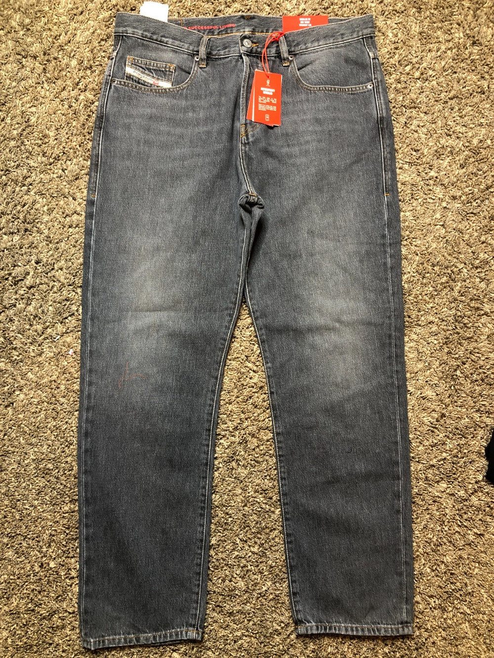 Diesel 2020 D-Viker Jeans Mens 36 Gray Straight Leg Button Fly Denim Pants 09B84